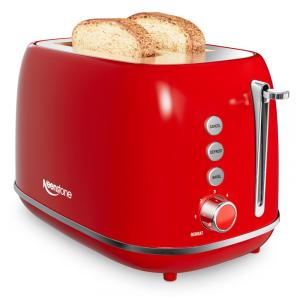 Torradeira Retro Keenstone 2 Fatias Inox Vermelha, Fendas Largas, 6 Níveis de Tostagem, 825 W, 110 V