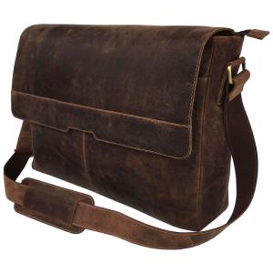 Bolsa Maleta de Couro Unissex para Laptop, C CUERO, Marrom