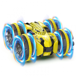 Carrinho de Controle Remoto Anfíbio 4x4 à Prova d'Água 2,4 GHz - RC Barco Rotativo 360° com Luzes LED - Presente Divertido e Radical!Fygurso