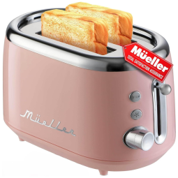 Torradeira Elétrica 2 Fatias com 7 Níveis de Tostagem e Função Descongelar 110V, Mueller Retrô, Rosa