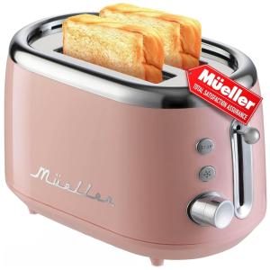 Torradeira Elétrica 2 Fatias com 7 Níveis de Tostagem e Função Descongelar 110V, Mueller Retrô, Rosa