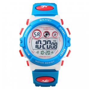 Relógio Digital com Cronômetro para Crianças de 5 até 15 Anos, GOLDEN HOUR, Azul e Branco