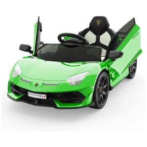 Carro Elétrico Infantil SLEKVERSA Lamborghini 12V Verde Licenciado Controle Remoto 2 Velocidades Suspensão Música LED Porta Hidráulica