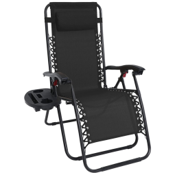 Cadeira Reclinável Ajustável Gravidade Zero com Apoio de Cabeça e Porta Copos, ABCCANOPY Patiochair reclining, Preto