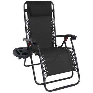 Cadeira Reclinável Ajustável Gravidade Zero com Apoio de Cabeça e Porta Copos, ABCCANOPY Patiochair reclining, Preto