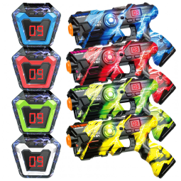 Conjunto de Pistola de Brinquedo com Laser Tag, 4 Pistolas e 4 Coletes de Exibição de Pontuação em LED Digital, BAIAI, Colorida