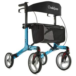 Andador Adulto Idoso com Apoio de Braço, Assento Acolchoado e Cesto, Suporta até 136 kg, OASISSPACE, Azul