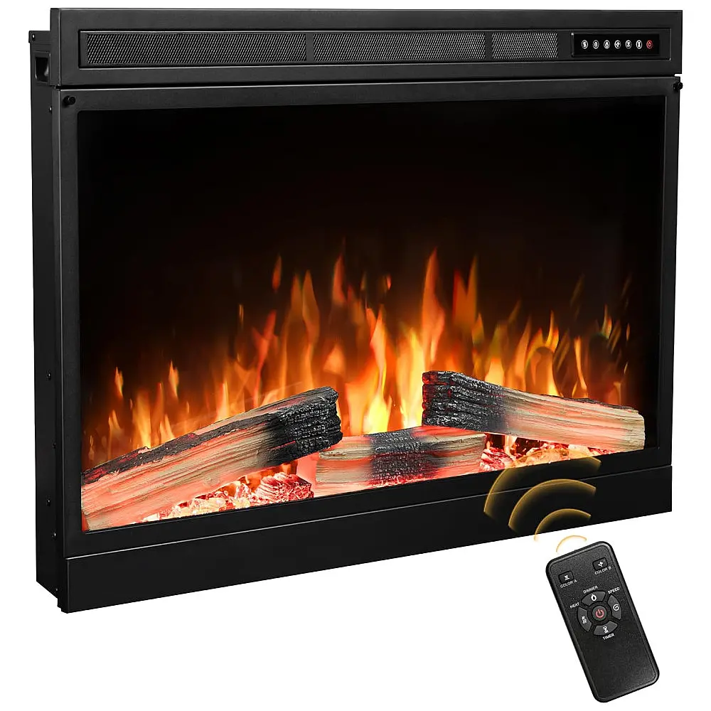 Lareira Elétrica de Embutir A66x93L com Controle Remoto e Infravermelha, 1500W, 110v, XBEAUTY, Preto