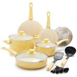 Conjunto de Panelas Antiaderente Revestida de Cerâmica, 12 Peças, GREENLIFE CC005259 001, Amarelo