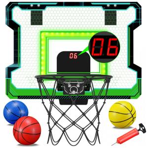 Mini Tabela de Basquete OKKIDY Verde e Preta com Placar Eletrônico LED Portátil para Porta Uso Interno e Externo