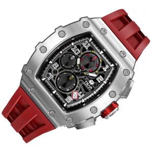 Relógio Masculino Analógico Quartzo a Prova dÁgua 50M com Cronógrafo, TSAR BOMBA 8204, Vermelho e Prata