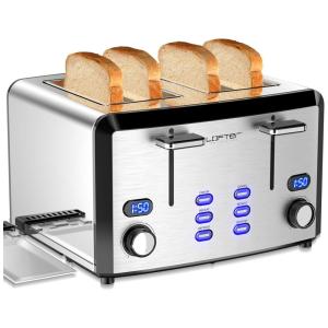 LOFTER Torradeira de 4 Fatias com Tela LED 6 Níveis, 1400W, 110V, Aço Inoxidável