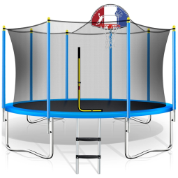 Cama Elastica Infantil com Diâmetro, Cesta de Basquete e Rede de Proteção para até 362 kg, MERAX, Azul