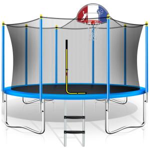 Cama Elastica Infantil com Diâmetro, Cesta de Basquete e Rede de Proteção para até 362 kg, MERAX, Azul