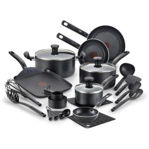 Jogo de Panelas e Frigideiras Antiaderentes em Alumínio com Utensílios, 20 Peças, T Fal, Preto