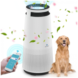 Purificador de Ar para Ambientes até 21m² com Filtro HEPA H13, Conexão via Wi-Fi e Saída de Ar de 360°, 110V, DH Lifelabs, Branco e Preto