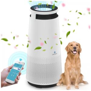 Purificador de Ar para Ambientes até 21m² com Filtro HEPA H13, Conexão via Wi-Fi e Saída de Ar de 360°, 110V, DH Lifelabs, Branco e Preto