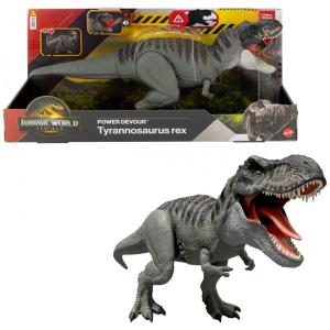 Dinossauro articulado Mattel Jurassic World Rebirth Power Devour Tyrannosaurus Rex com mordida contínua, luzes, sons e integração digital