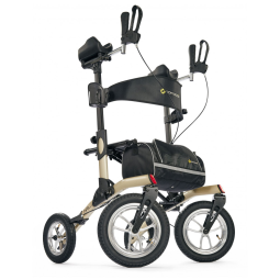 Andador para Idoso Dobrável até 136kg com Assento, Pneus Pneumáticos e Porta Bengala, Comodita, Bege