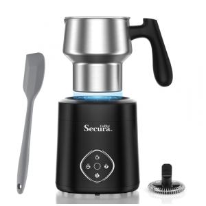 Espumador de Leite Elétrico 4 em 1 com Jarra em Aço Inoxidável, 110V, Secura, Preto