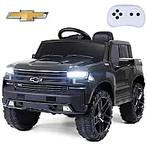 Mini Caminhão Elétrico Chevrolet Silverado 12V Infantil c/ Controle Remoto, 2 Marchas, 4 Rodas, Luzes LED, Som - Preto,Kimbosmart