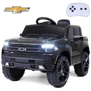 Mini Caminhão Elétrico Chevrolet Silverado 12V Infantil c/ Controle Remoto, 2 Marchas, 4 Rodas, Luzes LED, Som - Preto,Kimbosmart