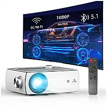 Projetor Wi‑Fi Bluetooth NexiGo branco Full HD 1080p 300 ANSI Dolby Sound espelhamento tela HDMI USB AV 110V