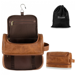 Necessaire Masculina de Couro, ELVIROS, Marrom