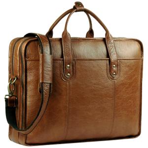 Bolsa, Pasta de Couro Masculina para Laptop, HULSH, Marrom