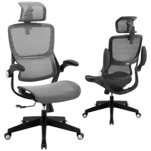 XISHE 71108 Cadeira de Escritório Ergonômica c, Apoio de Lombar e Braços Articulavéis, Cinza