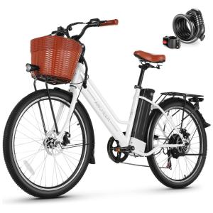 Bicicleta Elétrica ANCHEER 26 para Adultos, Modelo City Bike com Motor de 750W e Bateria de 48V374Wh, Autonomia de Até 80km, Cesta