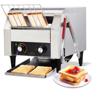 Torradeira de Esteira Comercial ROVSUN, 300 Fatias/Hora, Forno de Pão em Aço Inoxidável com Dois Modos de Saída, 110V 1700W - Perfeita para