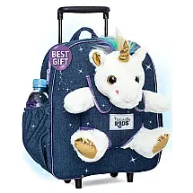 Mochila Infantil Rodinhas Unicórnio Naturally KIDS com Pelúcia Removível 32 cm - Leve e Divertida