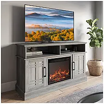 Lareira Elétrica BELLEZE 119x40x73cm 1400W Rack TV Cinza Gavetas 110V