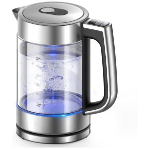 Chaleira Elétrica 1.7L, com Controle de Temperatura e Aço Inoxidável, 1500W, 110v, KETWA, Cinza