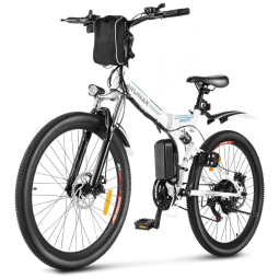 Bicicleta Elétrica Motorizada 26 Velocidades e 3 Modos, 250W, ANCHEER, Branco