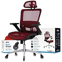Oline ErgoMax Cadeira de Escritório Ergonômica Giratória com Apoio de Braços 4D e Suporte Lombar Ajustável, Vermelha