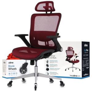 Oline ErgoMax Cadeira de Escritório Ergonômica Giratória com Apoio de Braços 4D e Suporte Lombar Ajustável, Vermelha