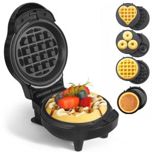 Mini Waffles Maker com 8 Placas Removíveis, 4 em 1 Mini Waffle Maker, Coração, Panqueca, Donut, Ferro de Waffle Antiaderente,UVFAST