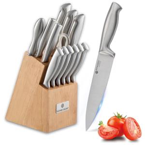 Wanbasion Conjunto de Facas em Aço Inoxidável com Bloco de Bancada, 5 Peças, Azul