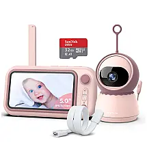 Babá Eletrônica Portátil com Câmera e Áudio HD 1080P, Visão Noturna Automática, Sem WiFi, babytone, Rosa