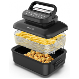 Fritadeira Elétrica AirFryer com Painel Digital e Cesto Antiaderente, 1500W, Branca, 110v, GEEK CHEF, Preto