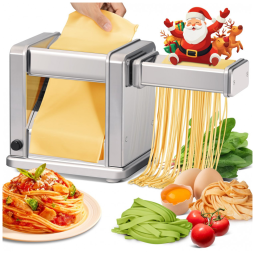 Máquina de Macarrão Elétrica em Aço Inoxidável com Cortador de Rolos Ajustável 7 Espessuras 2 Larguras para Spaghetti, Fettuccini
