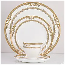 Aparelho de Jantar RIS LAN 24 Peças Bone China Branco Friso de Ouro Serviço para 6 Pessoas