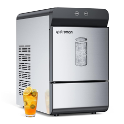 Máquina de Gelo em Aço Inoxidável com Capacidade para 14,9 kg em 24H, Função Autolimpeza e Recarga de Água de 2 Maneiras, 110V 170W