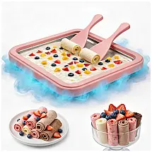 Placa para Sorvete Rolado DoID Tag Rosa Flor de Pêssego Aço Inox 304 148ml Sem Eletricidade 26 x 21 cm