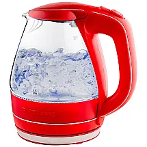Chaleira Elétrica Portátil OVENTE KG83R Vermelha Vidro Borossilicato 1,5L Inox LED Azul Desligamento Automático 1100W 110V