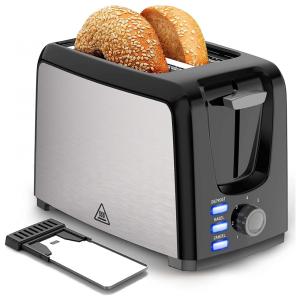 Torradeira Elétrica Pipigo, 2 Fatias, Aço Inoxidável, 7 Níveis Sombra, Preto, Prata 110V