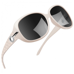 Óculos de Sol Feminino com Proteção UV, Joopin A06, Bege Claro e Preto