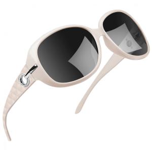 Óculos de Sol Feminino com Proteção UV, Joopin A06, Bege Claro e Preto